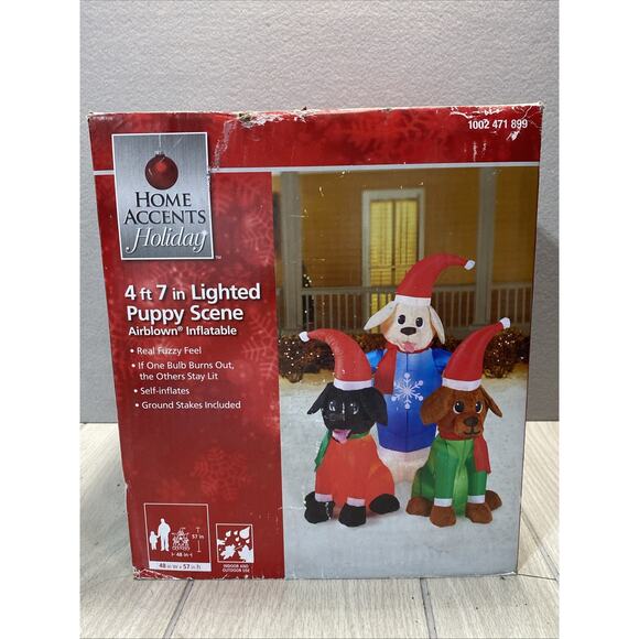 Christmas Home Accents 4 ft 7 in Plush Lab Puppy Scene Airblown Inflatable NIB - Picture 1 of 6
